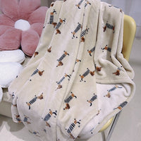 HKM-809107 Cozy Cartoon Sausage Dog Flannel Blanket - Multiple Sizes Available