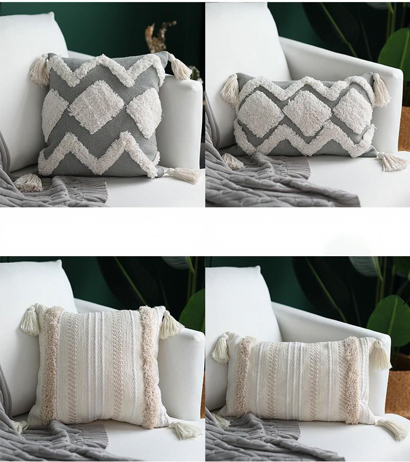 HKM-809171 Nordic Geometric Tufted Pillowcase with Tassels - Cotton Blend, 45x45cm & 30x50cm Options