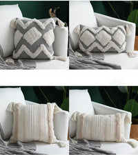 HKM-809171 Nordic Geometric Tufted Pillowcase with Tassels - Cotton Blend, 45x45cm & 30x50cm Options