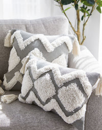 HKM-809171 Nordic Geometric Tufted Pillowcase with Tassels - Cotton Blend, 45x45cm & 30x50cm Options