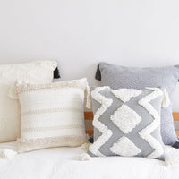 HKM-809171 Nordic Geometric Tufted Pillowcase with Tassels - Cotton Blend, 45x45cm & 30x50cm Options