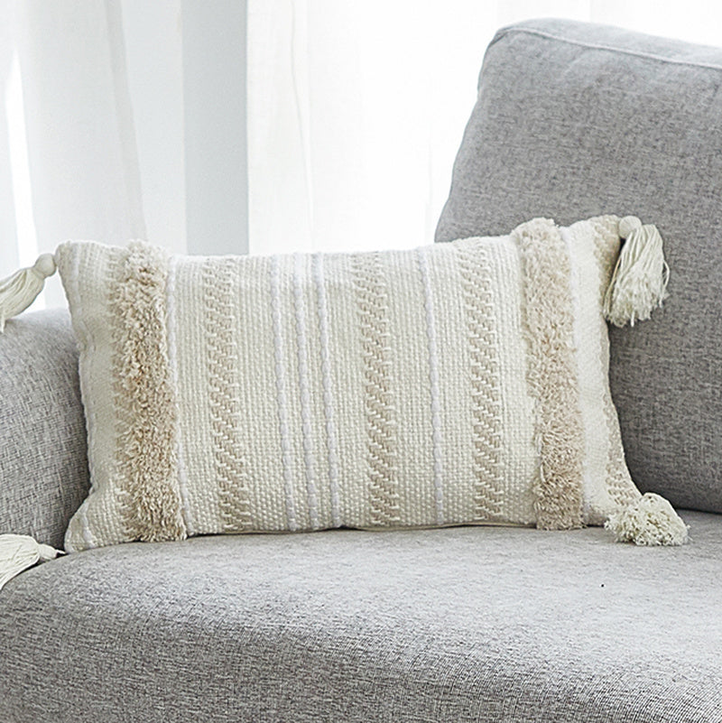 HKM-809171 Nordic Geometric Tufted Pillowcase with Tassels - Cotton Blend, 45x45cm & 30x50cm Options