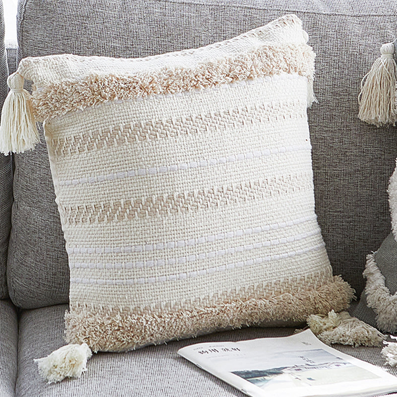 HKM-809171 Nordic Geometric Tufted Pillowcase with Tassels - Cotton Blend, 45x45cm & 30x50cm Options