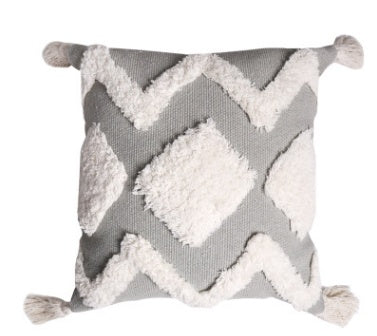 HKM-809171 Nordic Geometric Tufted Pillowcase with Tassels - Cotton Blend, 45x45cm & 30x50cm Options