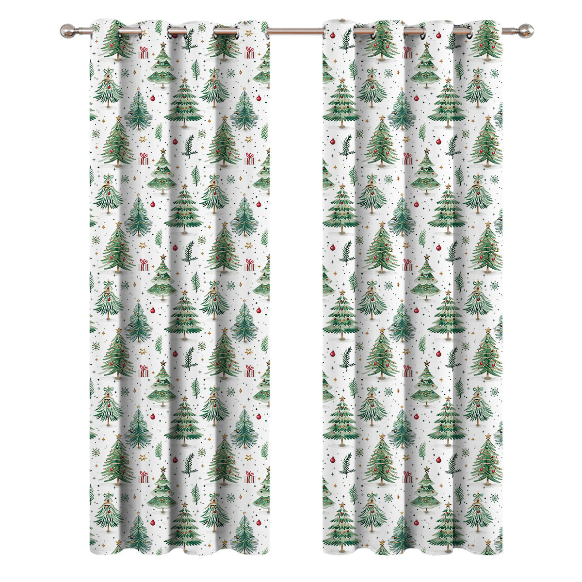 KTX-809491 Christmas Forest Scene Shading Curtain | Modern Polyester Decoration in Various Sizes