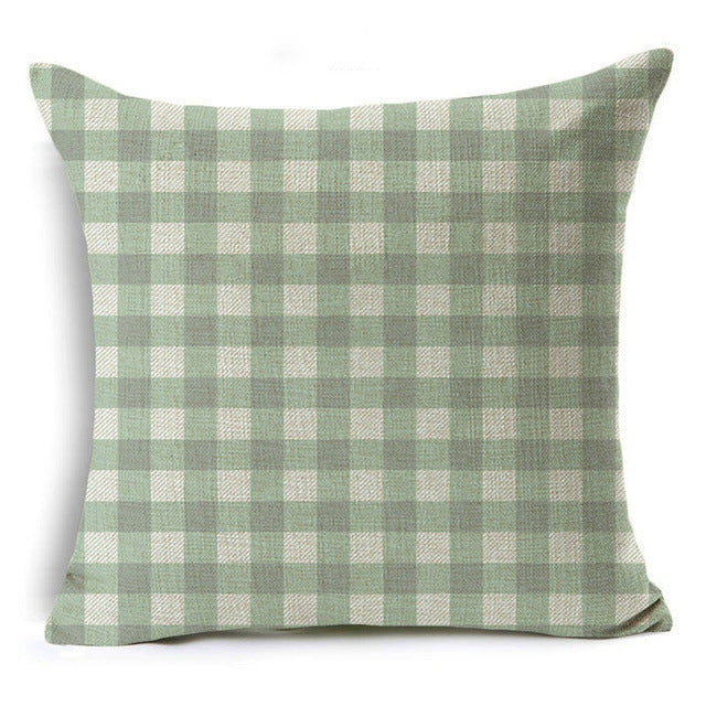 HKM-809491 Modern Minimalist Green Geometric Print Linen Pillowcase - 45x45cm