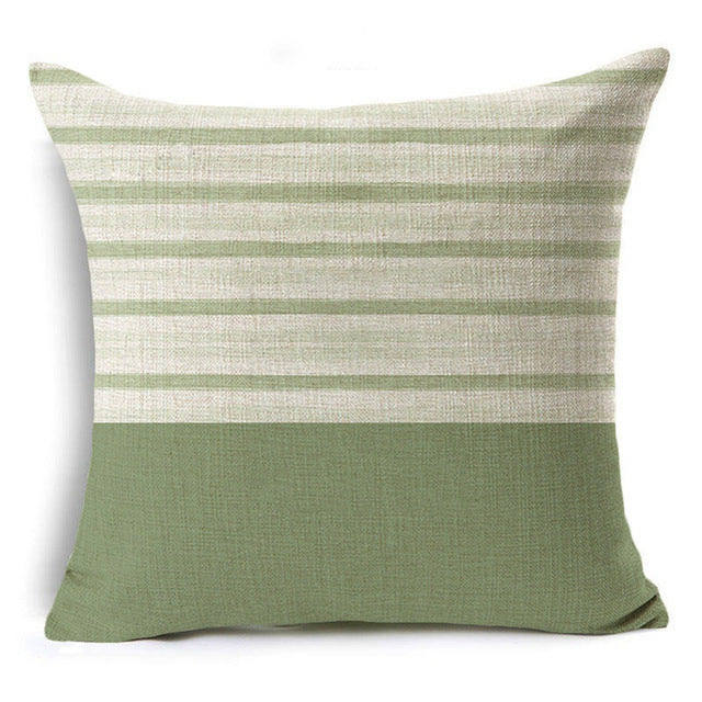 HKM-809491 Modern Minimalist Green Geometric Print Linen Pillowcase - 45x45cm