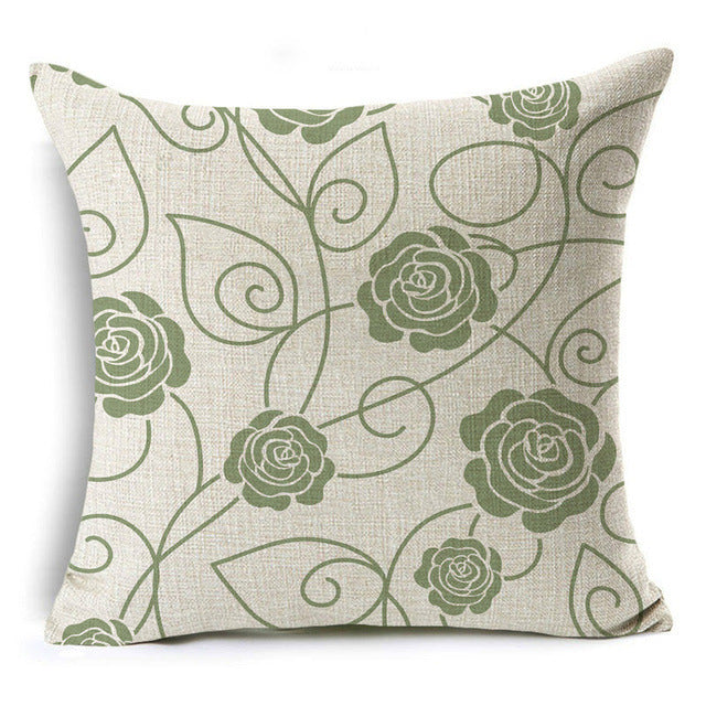 HKM-809491 Modern Minimalist Green Geometric Print Linen Pillowcase - 45x45cm