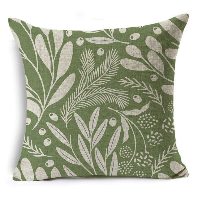HKM-809491 Modern Minimalist Green Geometric Print Linen Pillowcase - 45x45cm