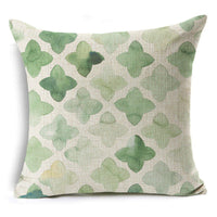 HKM-809491 Modern Minimalist Green Geometric Print Linen Pillowcase - 45x45cm