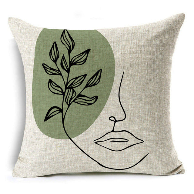 HKM-809491 Modern Minimalist Green Geometric Print Linen Pillowcase - 45x45cm