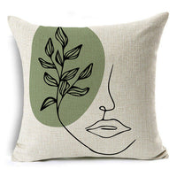 HKM-809491 Modern Minimalist Green Geometric Print Linen Pillowcase - 45x45cm