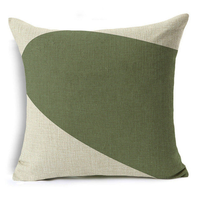 HKM-809491 Modern Minimalist Green Geometric Print Linen Pillowcase - 45x45cm