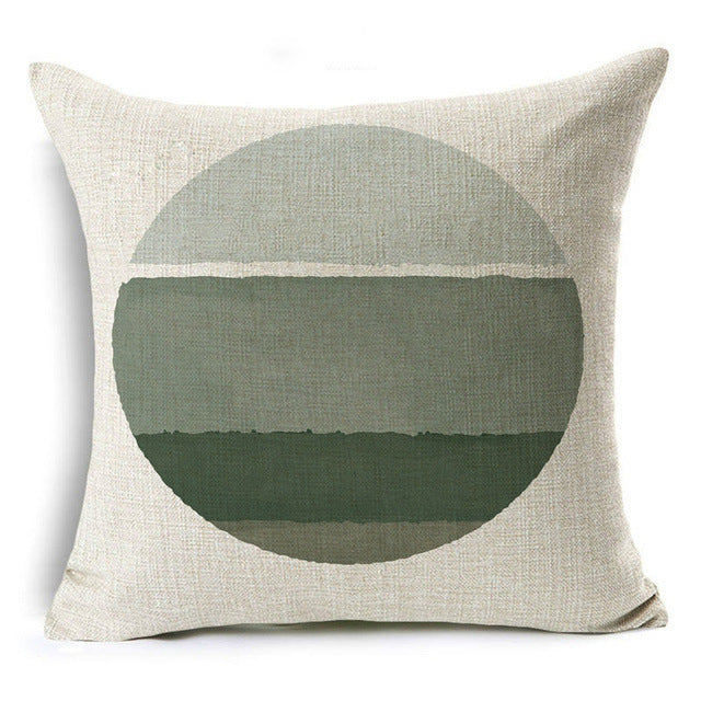 HKM-809491 Modern Minimalist Green Geometric Print Linen Pillowcase - 45x45cm