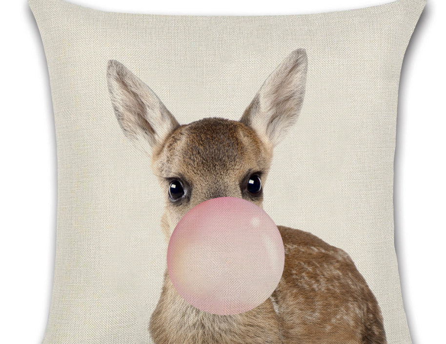 KTX-809619 Animal-Themed Linen Cushion Cover for Living Room, 45x45cm, Single-Sided Print