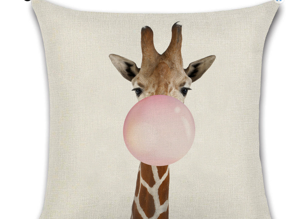 KTX-809619 Animal-Themed Linen Cushion Cover for Living Room, 45x45cm, Single-Sided Print