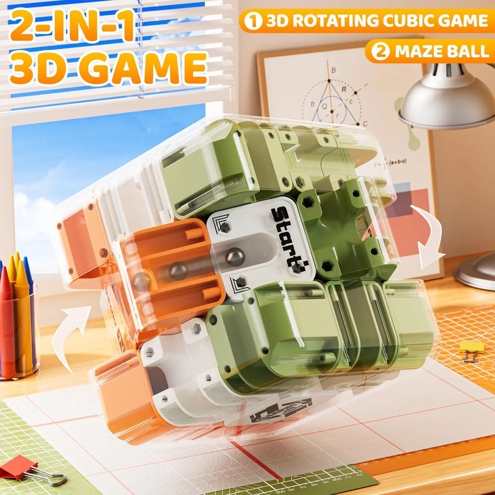 HKM-809747 2-in-1 3D Maze Magic Cube Stress Relief Fidget Toy for Kids - Multi-Color Labyrinth Puzzle