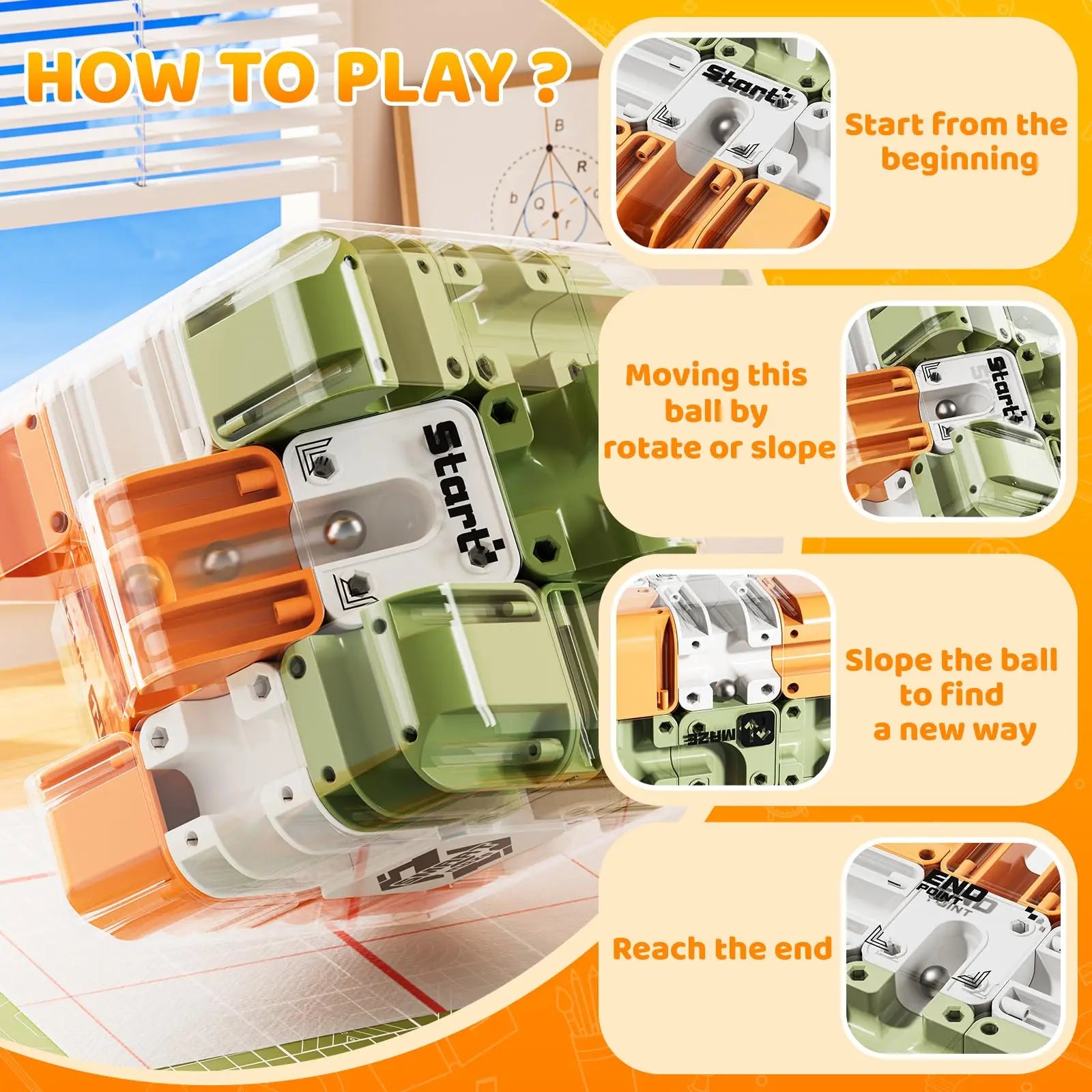 HKM-809747 2-in-1 3D Maze Magic Cube Stress Relief Fidget Toy for Kids - Multi-Color Labyrinth Puzzle