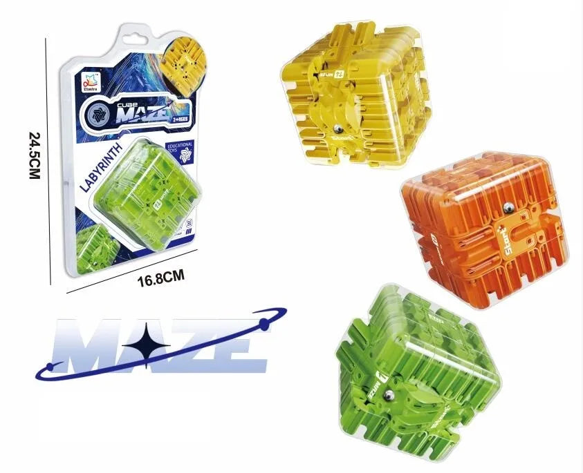HKM-809747 2-in-1 3D Maze Magic Cube Stress Relief Fidget Toy for Kids - Multi-Color Labyrinth Puzzle