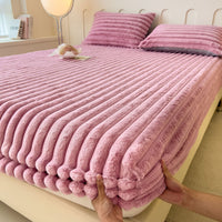HKM-809747 Autumn and Winter Solid Color Angora Fitted Sheet for Single Beds