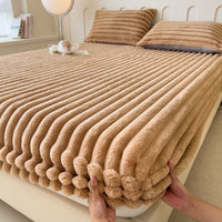 HKM-809747 Autumn and Winter Solid Color Angora Fitted Sheet for Single Beds