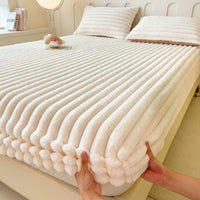 HKM-809747 Autumn and Winter Solid Color Angora Fitted Sheet for Single Beds
