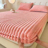 HKM-809747 Autumn and Winter Solid Color Angora Fitted Sheet for Single Beds