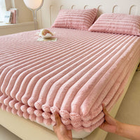 HKM-809747 Autumn and Winter Solid Color Angora Fitted Sheet for Single Beds