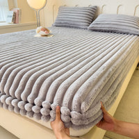 HKM-809747 Autumn and Winter Solid Color Angora Fitted Sheet for Single Beds