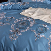 HKM-809939 Luxury Four-Piece Cotton Bed Linen Set Featuring Floral Patterns in Multiple Sizes