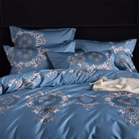 HKM-809939 Luxury Four-Piece Cotton Bed Linen Set Featuring Floral Patterns in Multiple Sizes