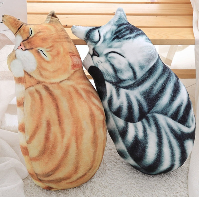 HKM-810067 3D Cat Plush Pillow Cushion - Cartoon-Style Custom Doll in Black, Grey, Yellow, 60x28cm