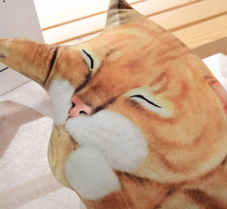 HKM-810067 3D Cat Plush Pillow Cushion - Cartoon-Style Custom Doll in Black, Grey, Yellow, 60x28cm