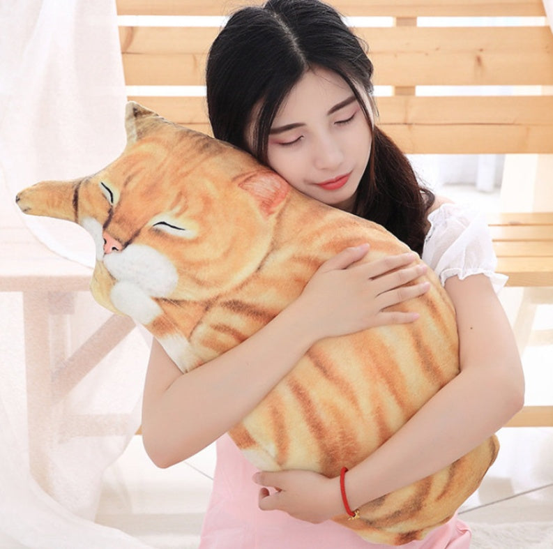 HKM-810067 3D Cat Plush Pillow Cushion - Cartoon-Style Custom Doll in Black, Grey, Yellow, 60x28cm
