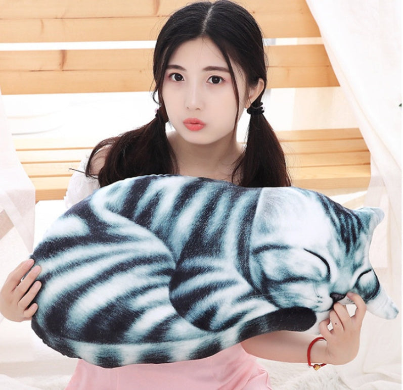 HKM-810067 3D Cat Plush Pillow Cushion - Cartoon-Style Custom Doll in Black, Grey, Yellow, 60x28cm