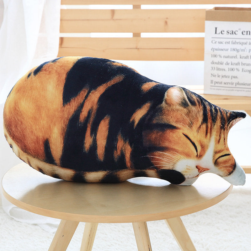 HKM-810067 3D Cat Plush Pillow Cushion - Cartoon-Style Custom Doll in Black, Grey, Yellow, 60x28cm