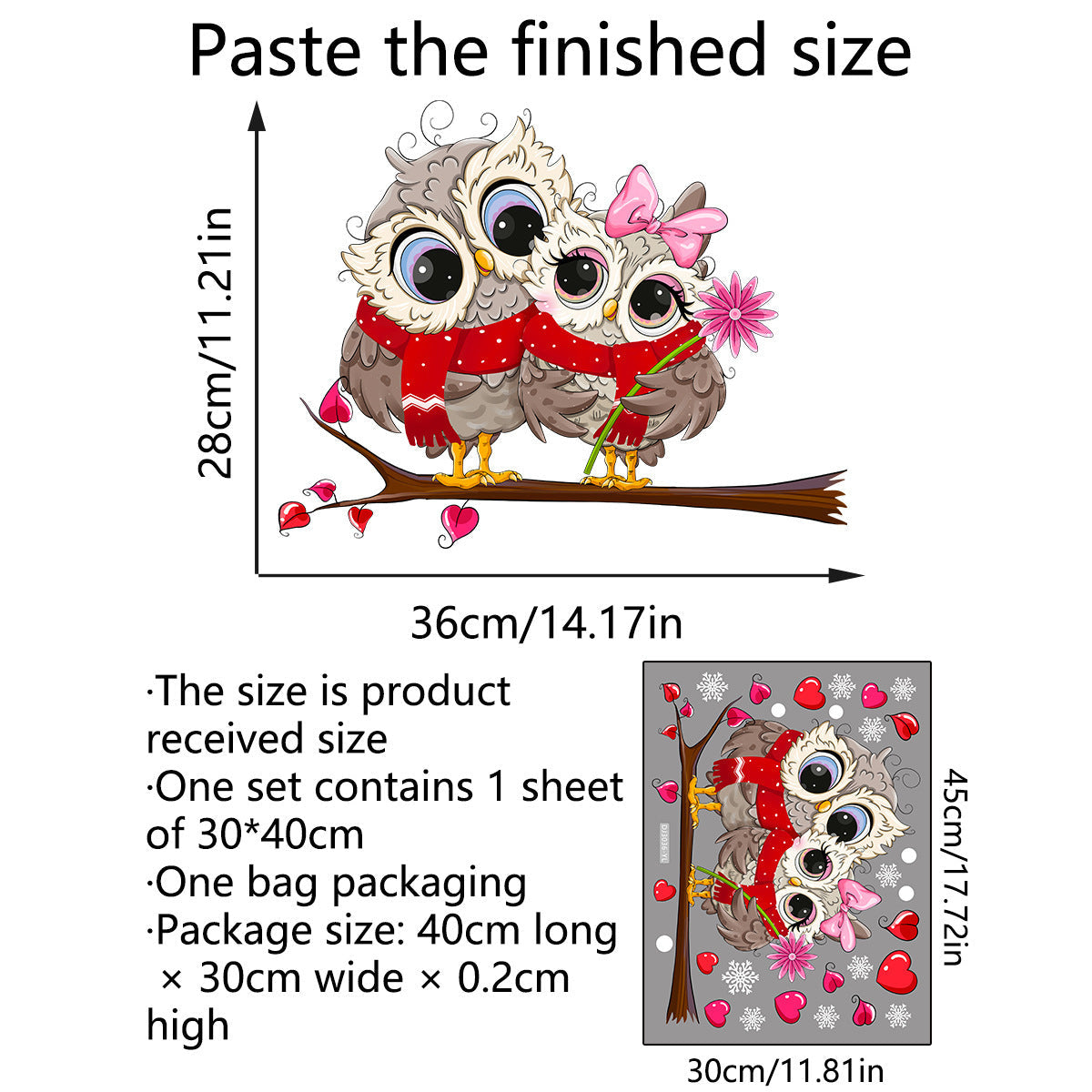 HKM-810067 Cute Cartoon Owl Wall Sticker for Home Decoration - PVC Static Design
