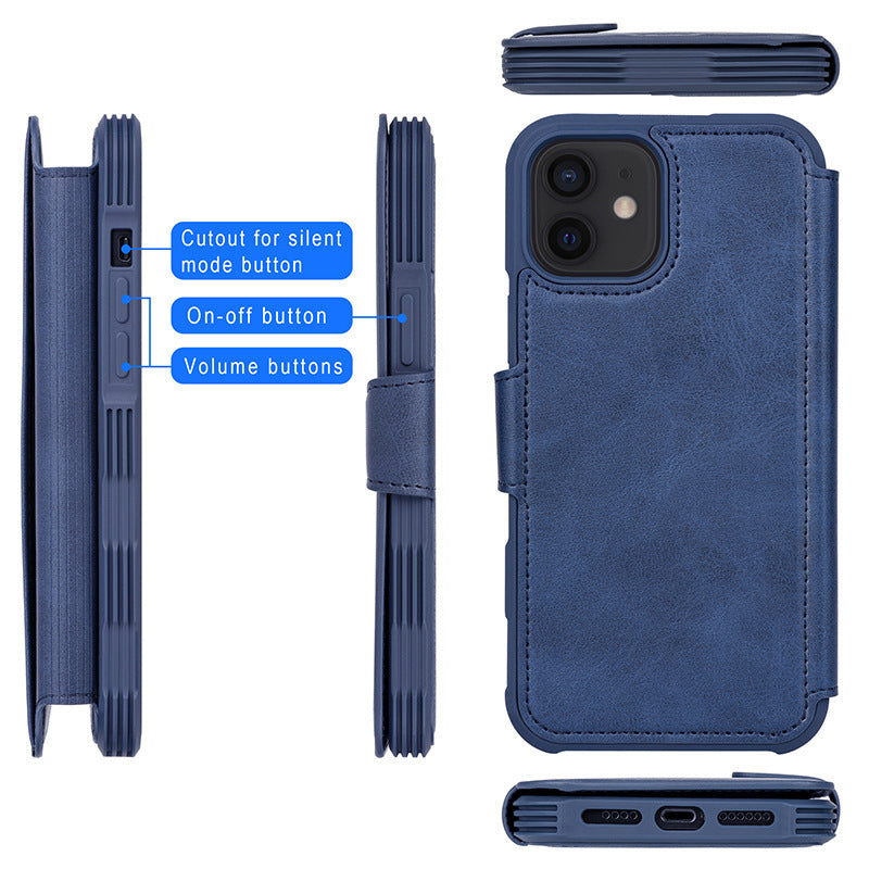 HKM-810195 Magnetic Clamshell Phone Case for iPhone 12 Series - Solid Color Design