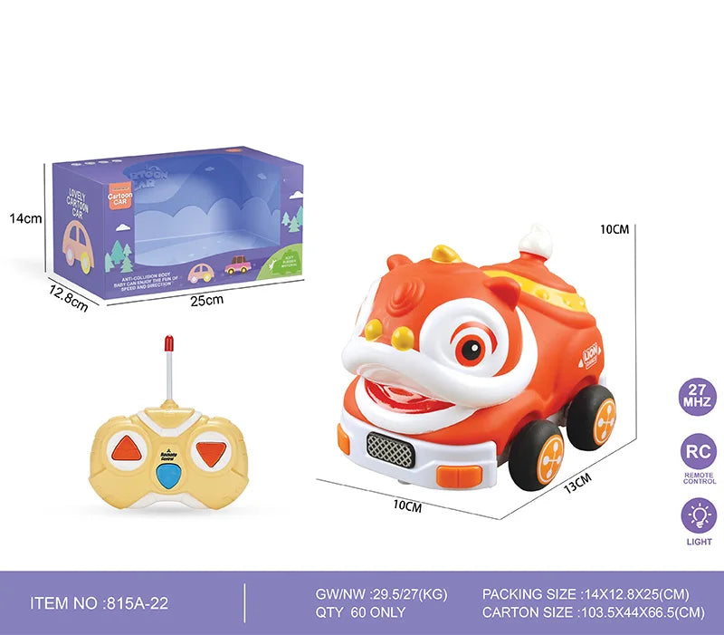 HKM-810515 Mini Rubber Animal RC Car Toy for Kids, Soft Shell Remote Control Car, Indoor-Outdoor Fun