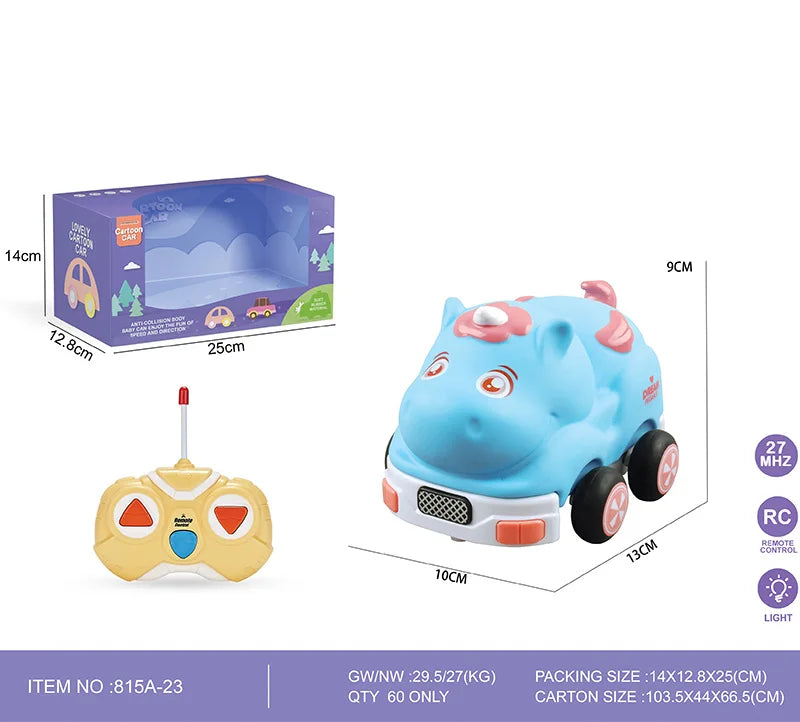 HKM-810515 Mini Rubber Animal RC Car Toy for Kids, Soft Shell Remote Control Car, Indoor-Outdoor Fun