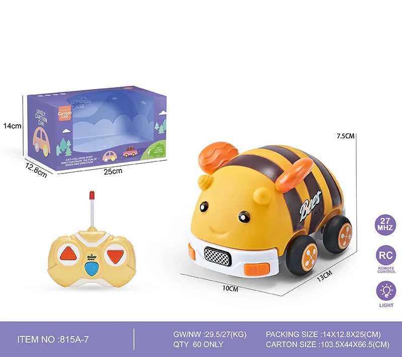 HKM-810515 Mini Rubber Animal RC Car Toy for Kids, Soft Shell Remote Control Car, Indoor-Outdoor Fun
