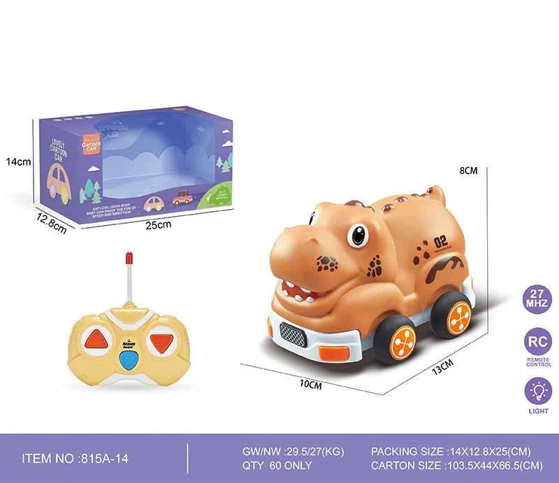HKM-810515 Mini Rubber Animal RC Car Toy for Kids, Soft Shell Remote Control Car, Indoor-Outdoor Fun