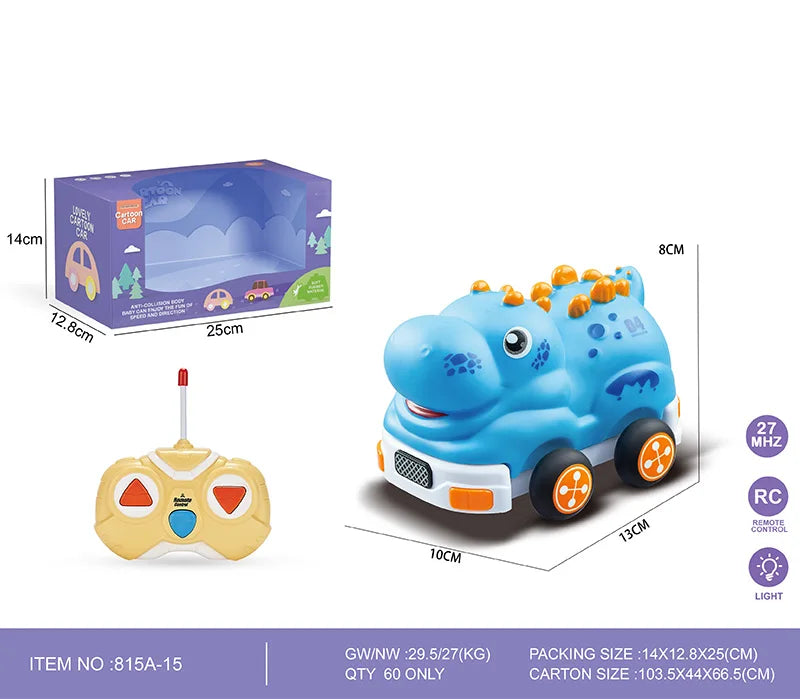 HKM-810515 Mini Rubber Animal RC Car Toy for Kids, Soft Shell Remote Control Car, Indoor-Outdoor Fun
