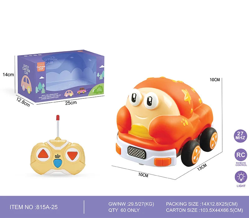 HKM-810515 Mini Rubber Animal RC Car Toy for Kids, Soft Shell Remote Control Car, Indoor-Outdoor Fun