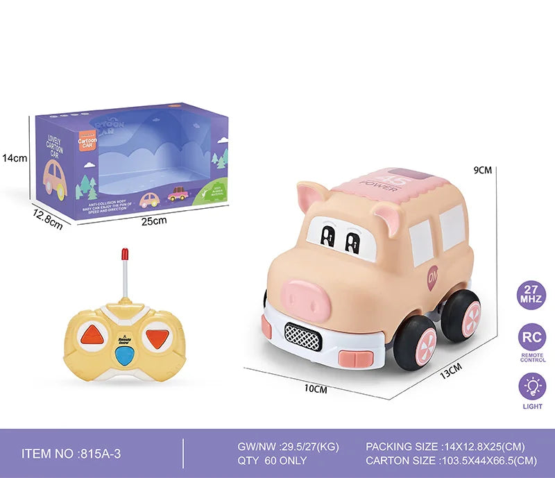 HKM-810515 Mini Rubber Animal RC Car Toy for Kids, Soft Shell Remote Control Car, Indoor-Outdoor Fun