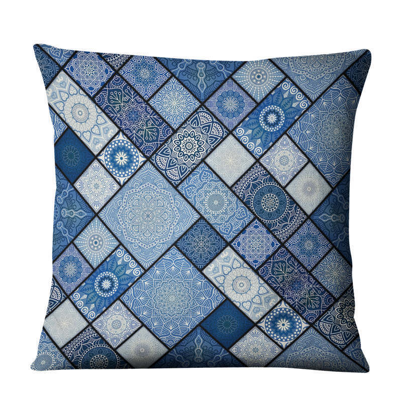 HKM-810643 Geometric Linen Cushion Cover - 45x45cm, Filling Not Included