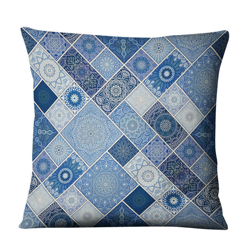 HKM-810643 Geometric Linen Cushion Cover - 45x45cm, Filling Not Included