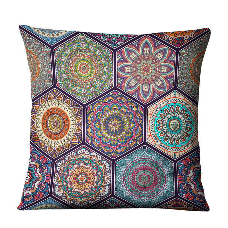 HKM-810643 Geometric Linen Cushion Cover - 45x45cm, Filling Not Included