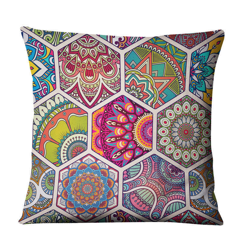 HKM-810643 Geometric Linen Cushion Cover - 45x45cm, Filling Not Included