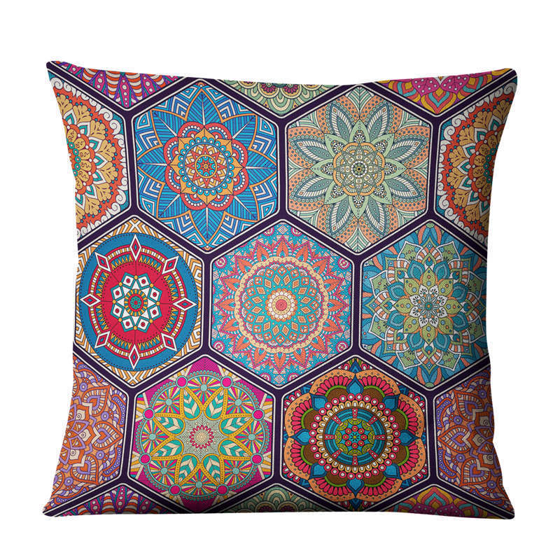 HKM-810643 Geometric Linen Cushion Cover - 45x45cm, Filling Not Included